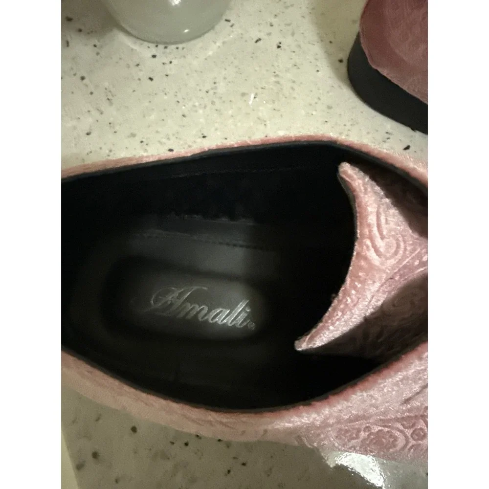 Amali Chadwick Mens Pink Paisley Velvet Dress Shoes Oxford Lace Up‎ Size 15 010